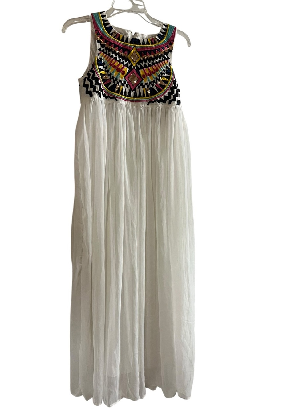 White Embroidered Embellished Maxi Dress - S